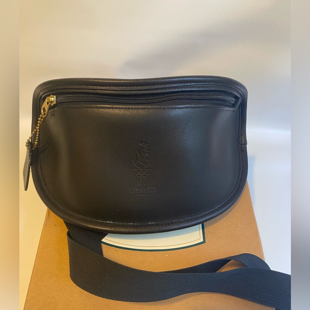 Coach 1996 vintage Olympic Black Leather Waist Bag.  Excellent condition.